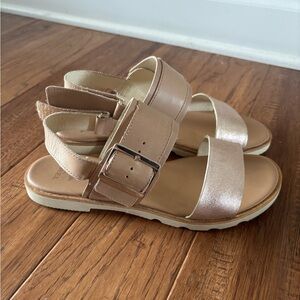 Sorel Womens Ella Leather Sling Back Sandals Shoes Beige Size 6.5